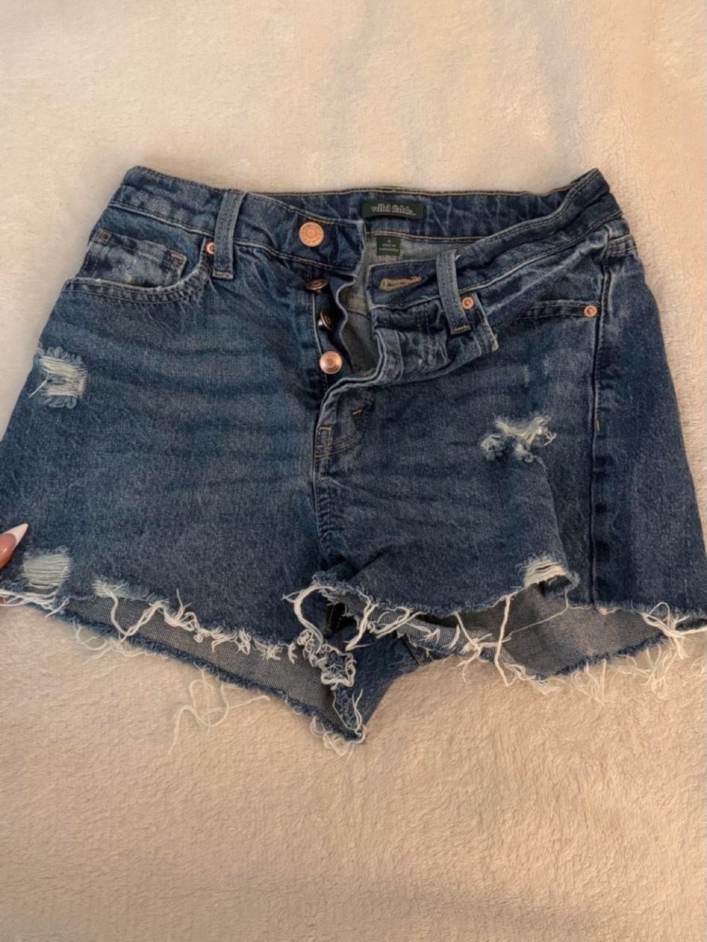 wild fable Dark Blue Distressed High-Rise Jean Shorts
